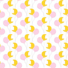 Vector Seamless Pattern with Pink and Yellow Balloons. Seamless Pattern for Baby Girl Shower.