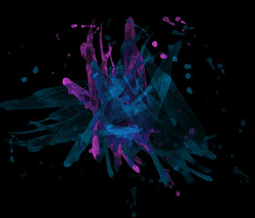 Abstract paint splashes on black background.