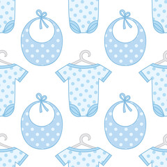 Vector Seamless Pattern with Baby Boy Clothes. Seamless Pattern for Baby Boy Shower.