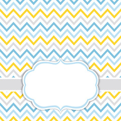 Card Template with Chevron Background.  Baby Boy Shower Vector Illustration.