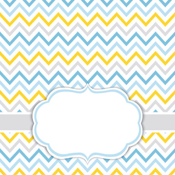 Card Template with Chevron Background.  Baby Boy Shower Vector Illustration.