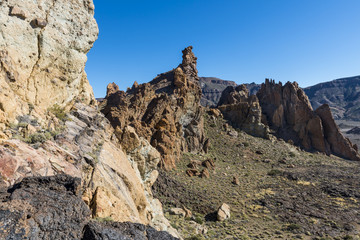 Fototapeta na wymiar El Teide Valley with High Lava Rocks.