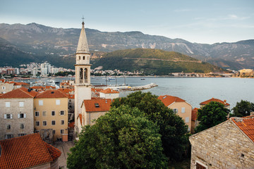 Fototapeta premium Old town in Budva in Montenegro, summer sunset