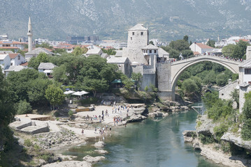 Fototapeta na wymiar Bridge over river Neretva, Mostar. Bosnia and Herzegovina 