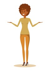 African American woman with curly hair . Stock vector illustration for poster, greeting card, website, ad, business presentation, advertisement design.