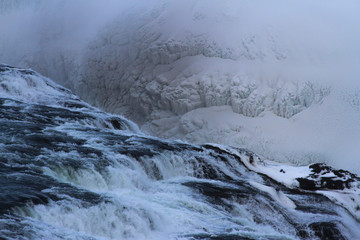 Gullfoss Island Waterfall in winter