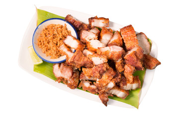 Crispy Roast Pork Belly,chinese cuisine on white background