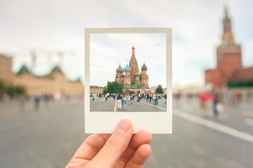 MOSCOW, RUSSIA, Kremlin sight on touristic card