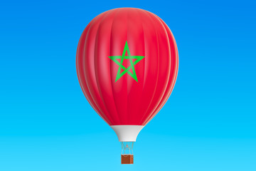 Hot air balloon with Morocco flag, 3D rendering
