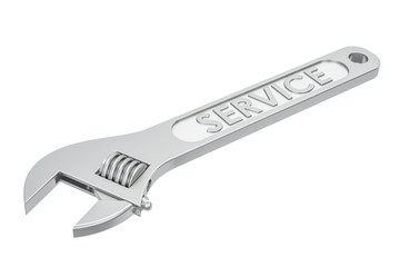 Service concept, adjustable wrench with inscription. 3D rendering