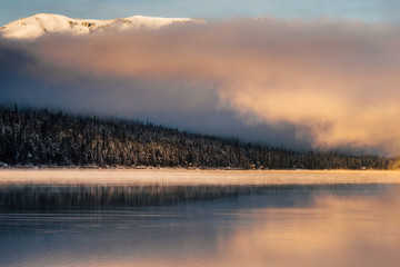 Winter sunrise at Donner Lake, California.