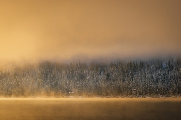Winter sunrise at Donner Lake, California.