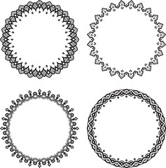 Set of four black round frames on a white background.