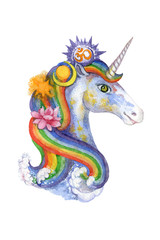 Fantastic unicorn. Watercolor illustration.