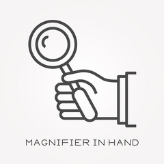 Line icon magnifier in hand