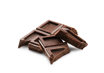 Broken chocolate pieces, isolated on white