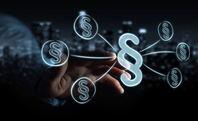 Businessman touching law protection right symbol