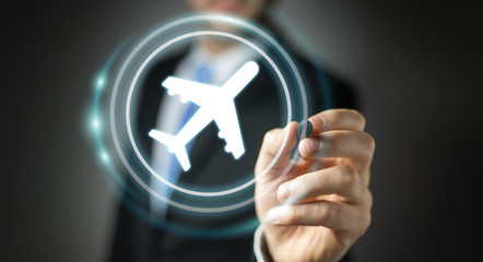 Businessman booking his flight with modern digital application 3D rendering