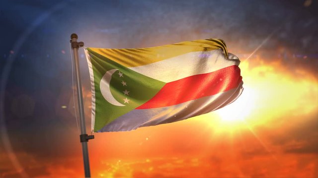 Comoros Flag Backlit At Beautiful Sunrise Loop Slow Motion 4K