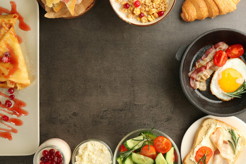 Tasty breakfast on table