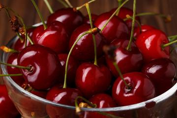 Bowl with fresh red Cherries.