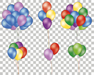 Set of colorful pink, blue helium balloon isolated in the air. Party decorations for birthday, anniversary, celebration, olympiad. A model of a realistic balloon. Festive Shine Balloon. Vector.