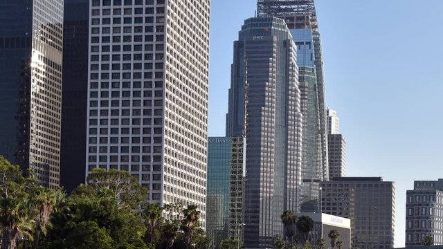 Pan shot across LA skyscrapers