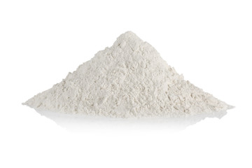 Heap of flour on white background