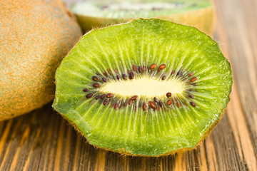 Whole Food Fruit Green Kiwi Halves Seeds Cutting Board