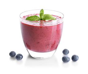 Berries with yogurt smoothie on white background