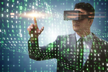 Businessman in virtual reality trading on stock market