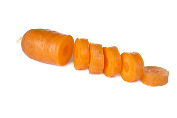 Sliced carrot over white background.