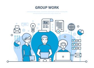 Group work, people in office, teamwork, partners, colleague, brainstorm, cooperation.