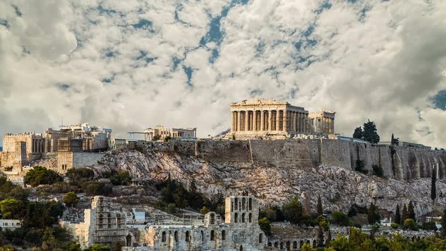 Parthenon, Acropolis of Athens, Greece - Timelapse sky and clouds