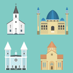 Cathedral church temple traditional building famous landmark tourism vector illustration