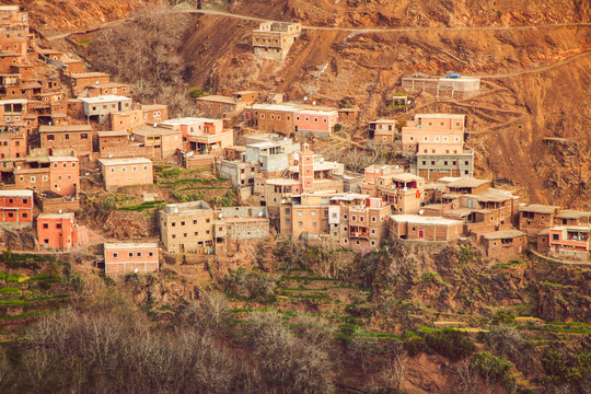 view of a moroccan berber village in high atlas mountains