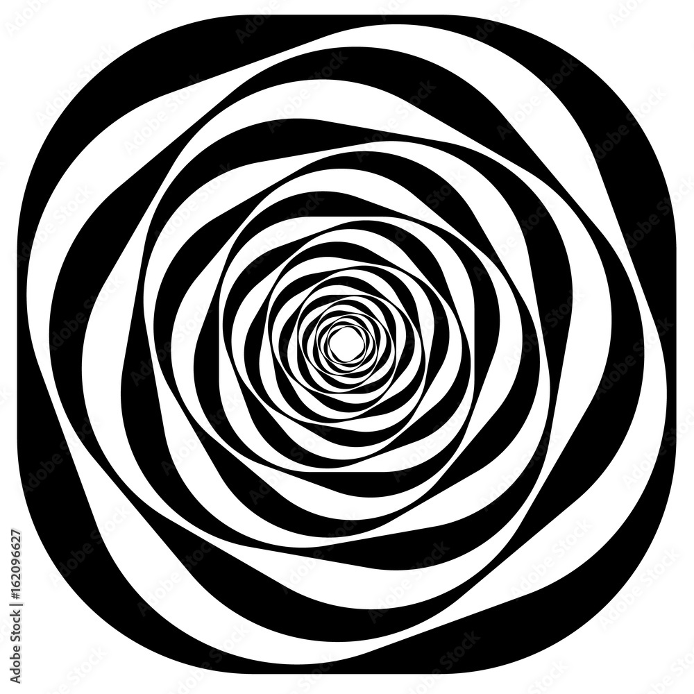 Poster radial geometric element series. abstract black and white shape in concentric, circular style. desig