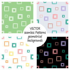 Set of seamless vector geometrical patterns with geometric figures, forms. pastel endless background with hand drawn textured geometric figures. Graphic vector illustration