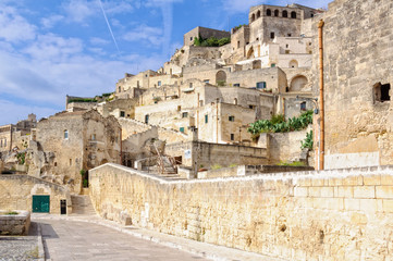 Via Madonna della Virtu runs right along the Gravina  at the edge of Sasso Barisano - Matera, Basilicata, Italy