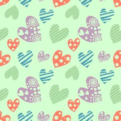 Foto auf Acrylglas Seamless vector pattern with hearts. Background with hand drawn ornamental symbols. Template for wrapping, decor, surface, cards, backgrounds, textile, print. Repeat ornament. Series of Love Patterns. © Valentain Jevee