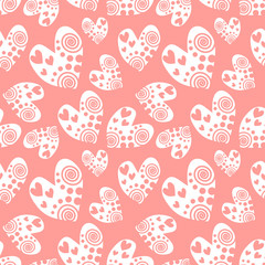 Seamless vector pattern with hearts. Background with hand drawn ornamental symbols. Template for wrapping, decor, surface, cards, backgrounds, textile, print. Repeat ornament. Series of Love Patterns.