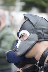 Gay pride - men couple in leather masks 