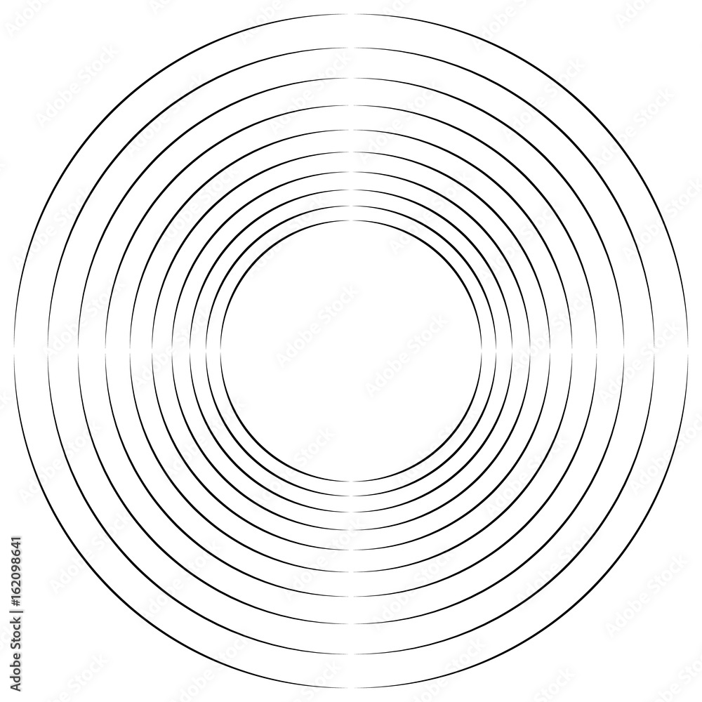 Poster concentric, radial circles circular element. abstract black and white design