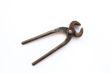 vintage old rusty pliers tool for wood working or industry on the white background, Isolate tool pliers
