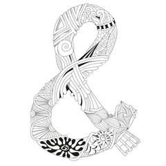 Hand drawn zentangle ampersand for coloring page.