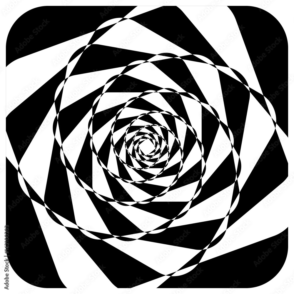 Poster abstract geometric element with inward rotating squares. overlapping squares black and white abstrac