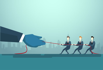 Businesspeople Group Two Team Pulling Rope, Business Competition Concept Flat Vector Illustration