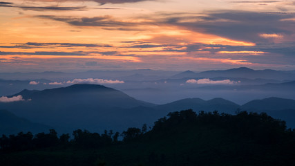 sunset in the mountain with twilight sky