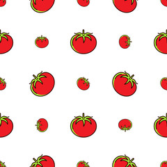 Tomato pattern seamless, Red tomatoes on a white background, Vector thin line art icons