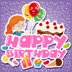 Obraz na płótnie Canvas Birthday card template with girl and cake
